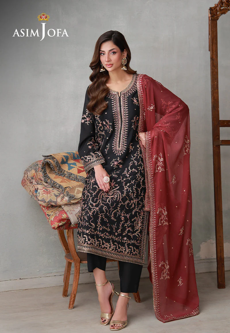 Asim Jofa Stitched 3 Piece Luxury Pret Suit-AJLPN-06 Embroidered Poly Silk Stitched 3pcs - Image 5