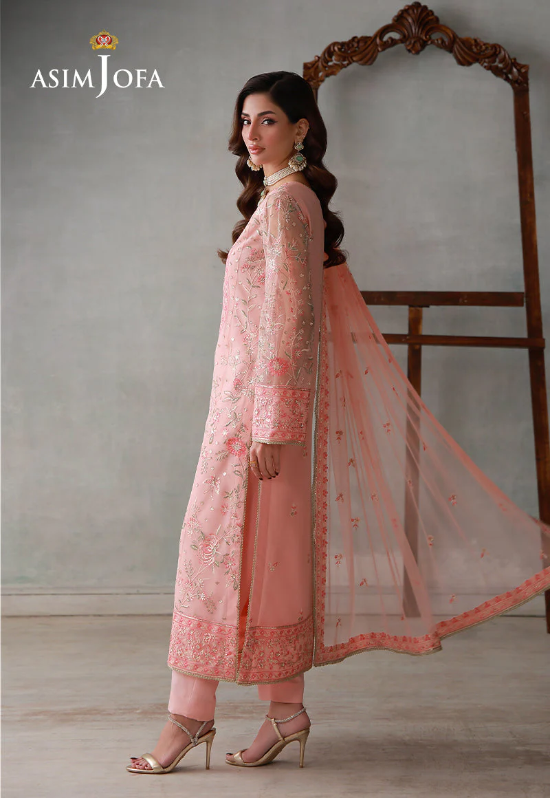 Asim Jofa Stitched 3 Piece Luxury Pret Suit-AJLPN-07 Embroidered Poly Net Stitched 3pcs - Image 2