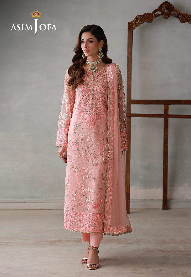 Asim Jofa Stitched 3 Piece Luxury Pret Suit-AJLPN-07 Embroidered Poly Net Stitched 3pcs - Image 3