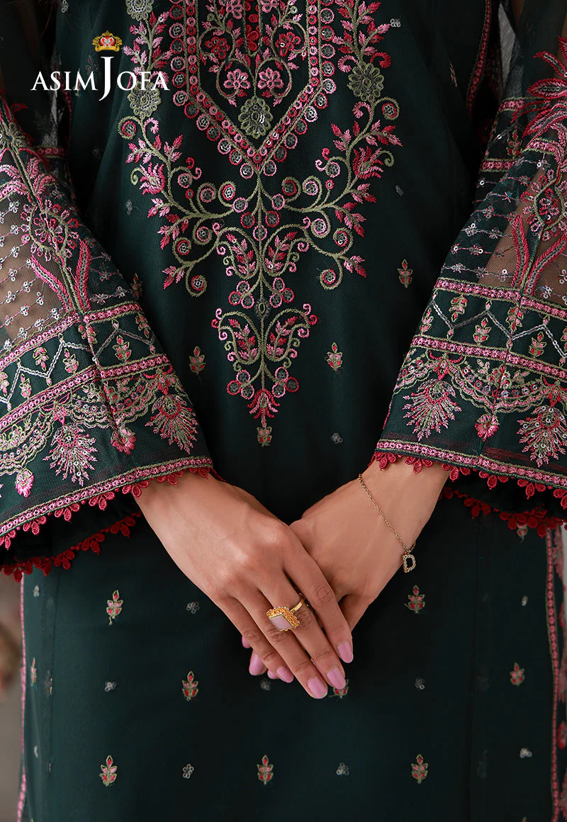 Asim Jofa Stitched 3 Piece Luxury Pret Suit-AJLPN-08 Embroidered Poly Net Stitched 3pcs - Image 4