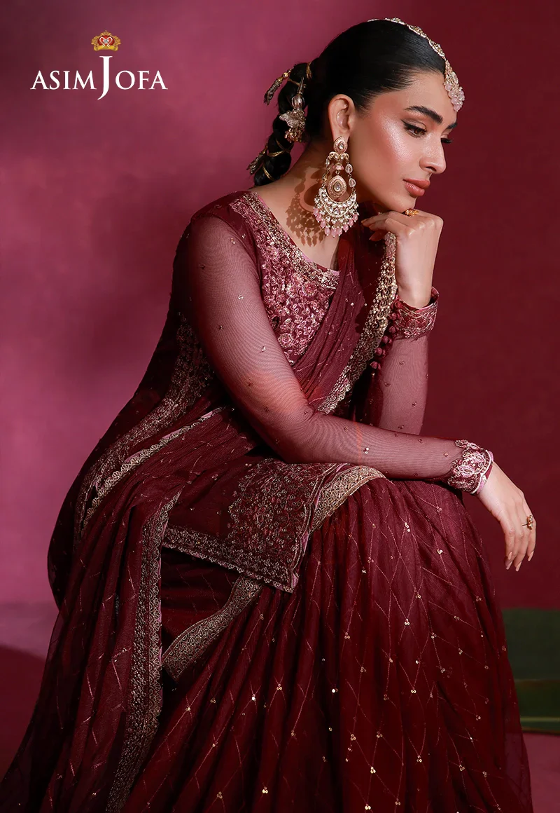 Asim Jofa Unstitched 3 Piece Festive Formals Suit-AJULFI-06 Embroidered Net Unstitched 3 Pcs - Image 4