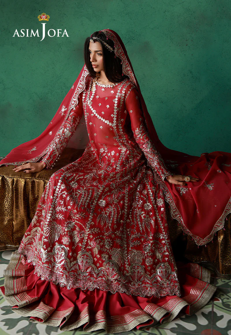 Asim Jofa Unstitched 3 Piece Wedding Festive Suit-AJULN-01 Embroidered Chiffon Unstitched 3 Pcs - Image 5