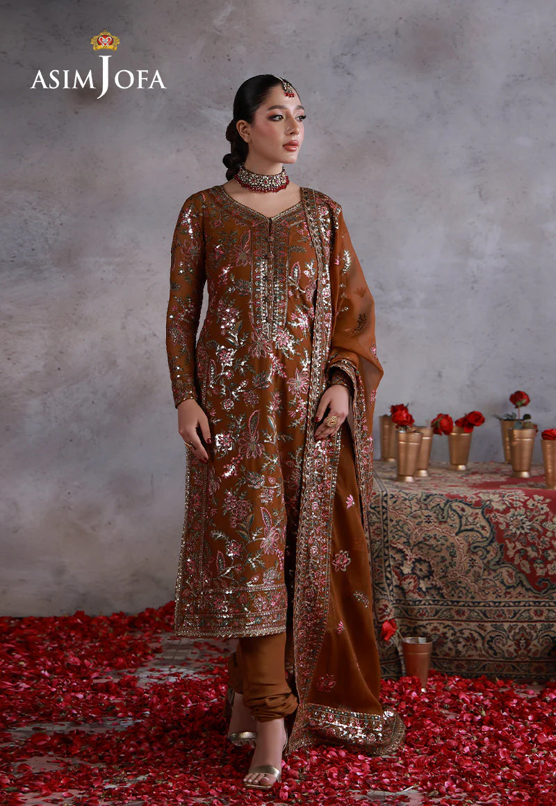 Asim Jofa Unstitched 3 Piece Wedding Festive Suit-AJULN-03 Embroidered Chiffon Unstitched 3 Pcs