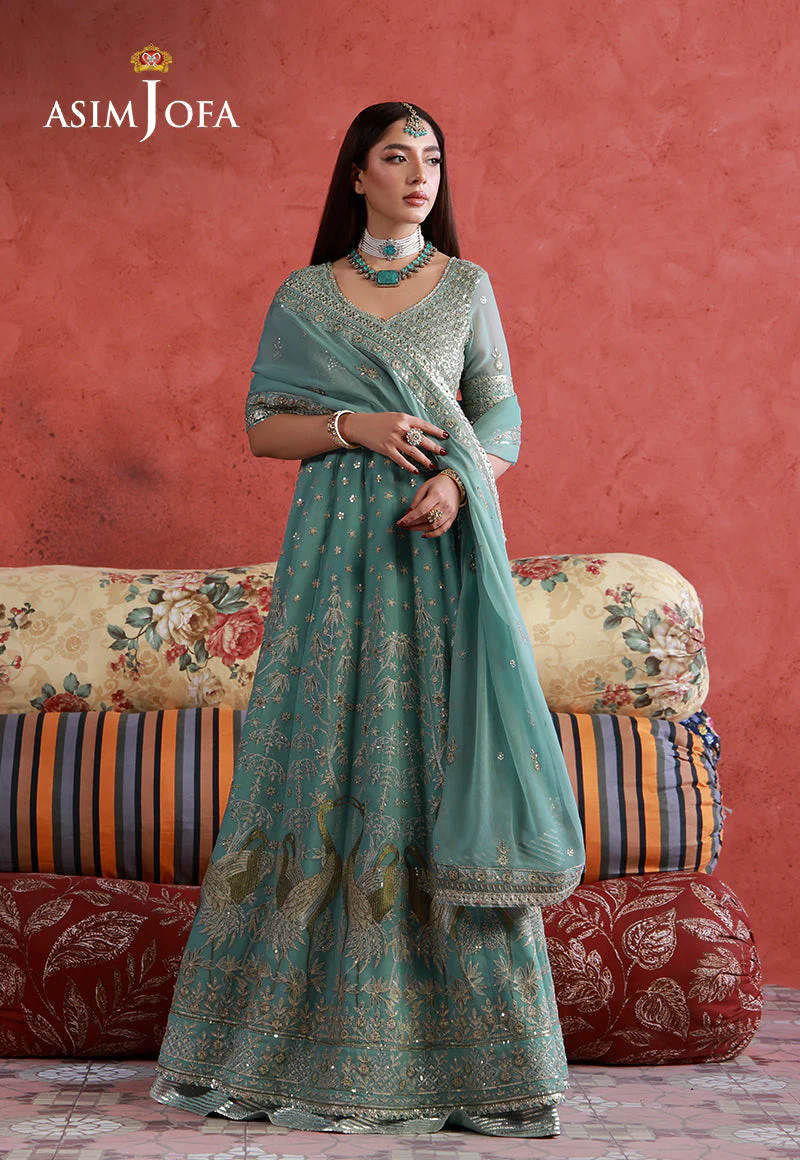 Asim Jofa Unstitched 3 Piece Wedding Festive Suit-AJULN-04 Embroidered Chiffon Unstitched 3 Pcs - Image 2