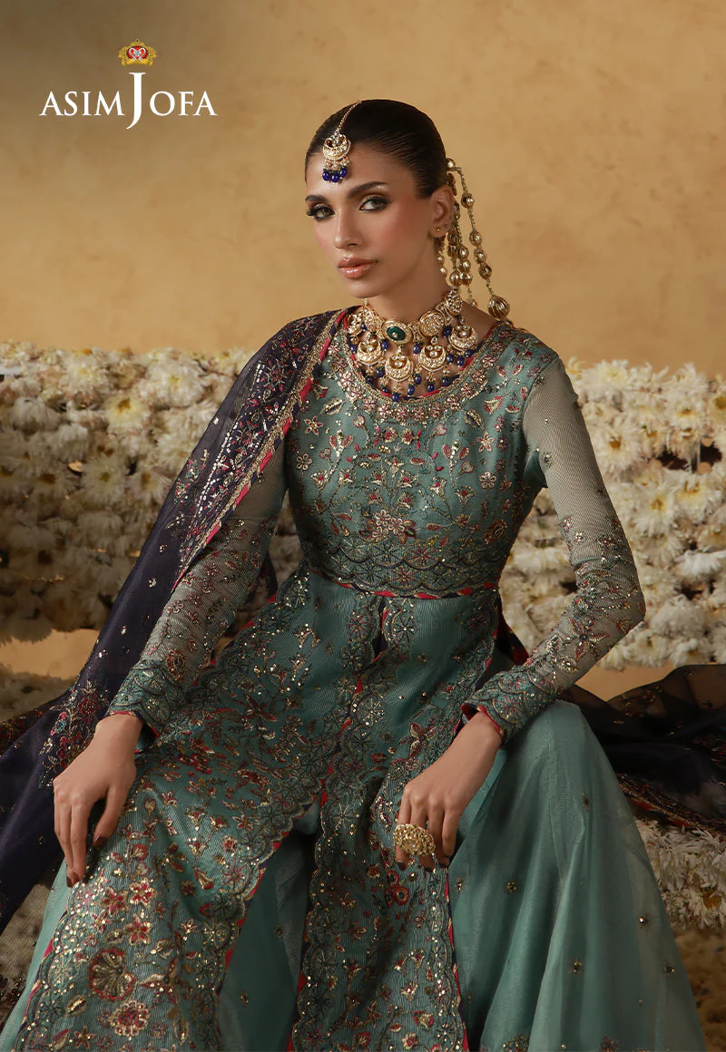 Asim Jofa Unstitched 3 Piece Wedding Festive Suit-AJULN-05 Embroidered Javeria Net Unstitched 3 Pcs - Image 5