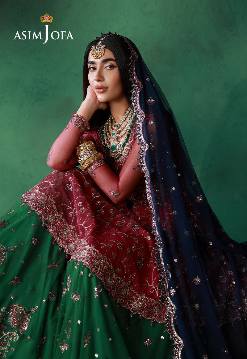 Asim Jofa Unstitched 3 Piece Wedding Festive Suit-AJULN-08 Embroidered Net Unstitched 3 Pcs - Image 7