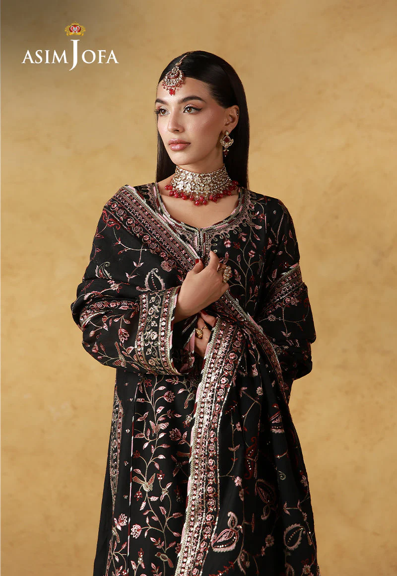 Asim Jofa Unstitched 3 Piece Wedding Festive Suit-AJULN-09 Embroidered Cotton Net Unstitched 3 Pcs - Image 4