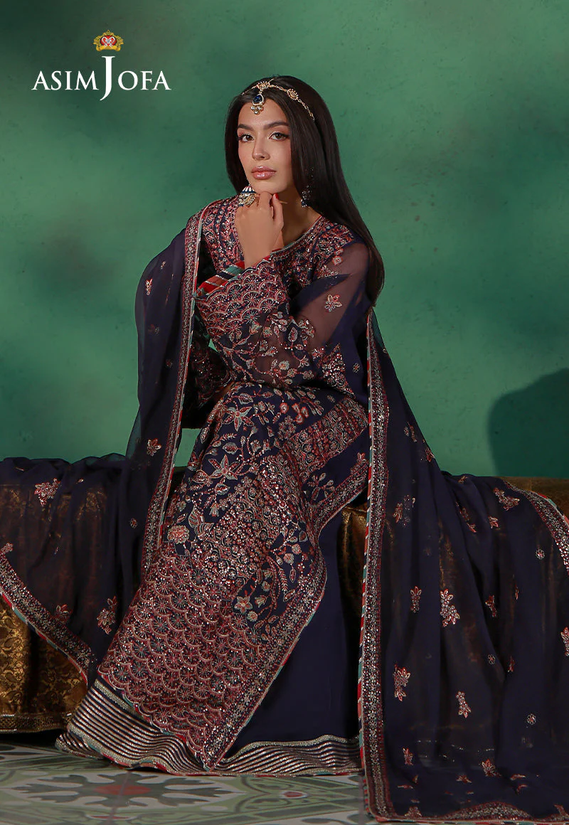 Asim Jofa Unstitched 3 Piece Wedding Festive Suit-AJULN-13 Embroidered Javeria Net Unstitched 3 Pcs - Image 5