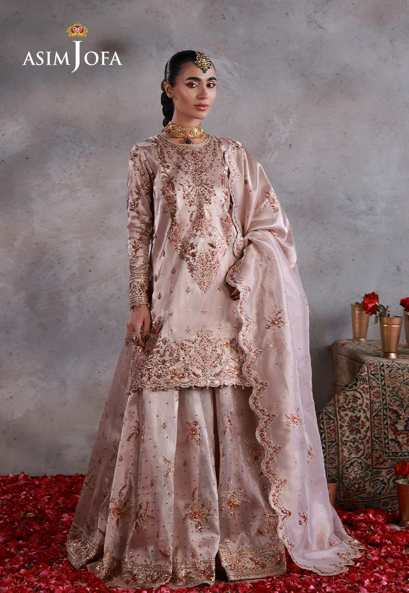 Asim Jofa Unstitched 3 Piece Wedding Festive Suit-AJULN-15 Embroidered Zari Tissue Net Unstitched 3 Pcs