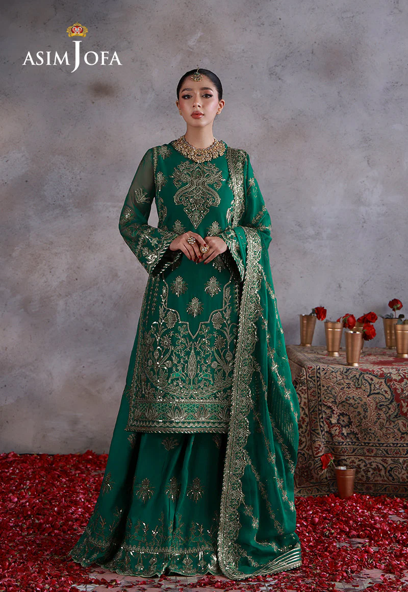 Asim Jofa Unstitched 3 Piece Wedding Festive Suit-AJULN-16 Embroidered Chiffon Unstitched 3 Pcs