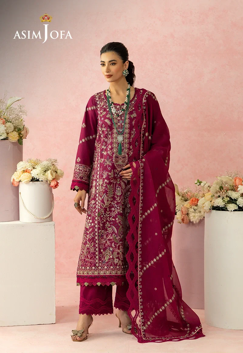 Asim Jofa Unstitched 3 Piece Luxury Lawn Suit-AJULW-02 Embroidered Lawn Unstitched 3 Pcs - Image 7