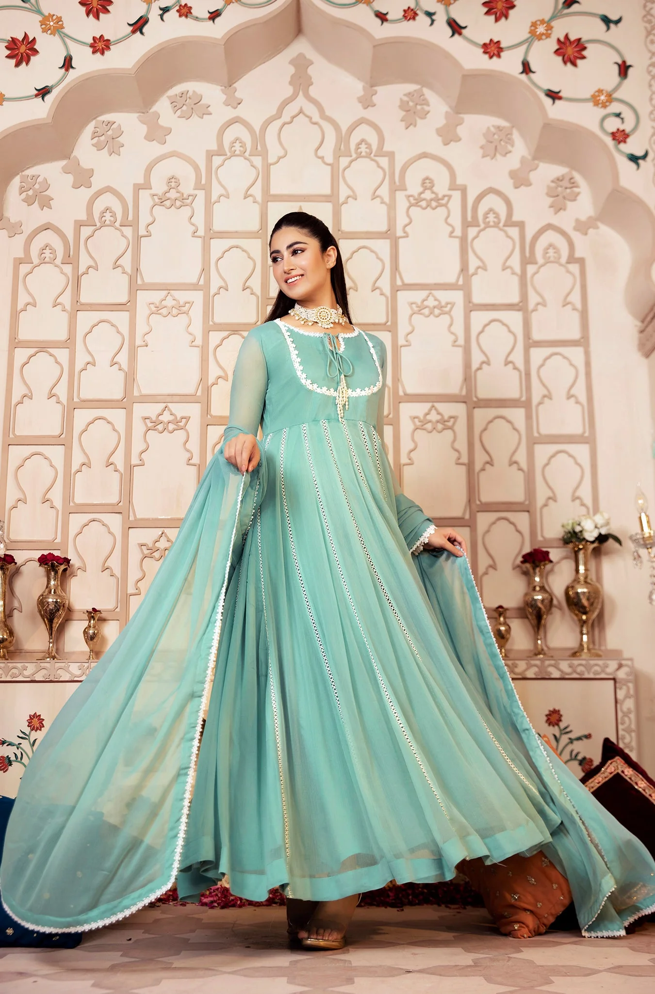 Kalidaar Frocks By Asma & Sidra Stitched Formals Suit-Amirah (Plain Chiffon Frock) - Image 5