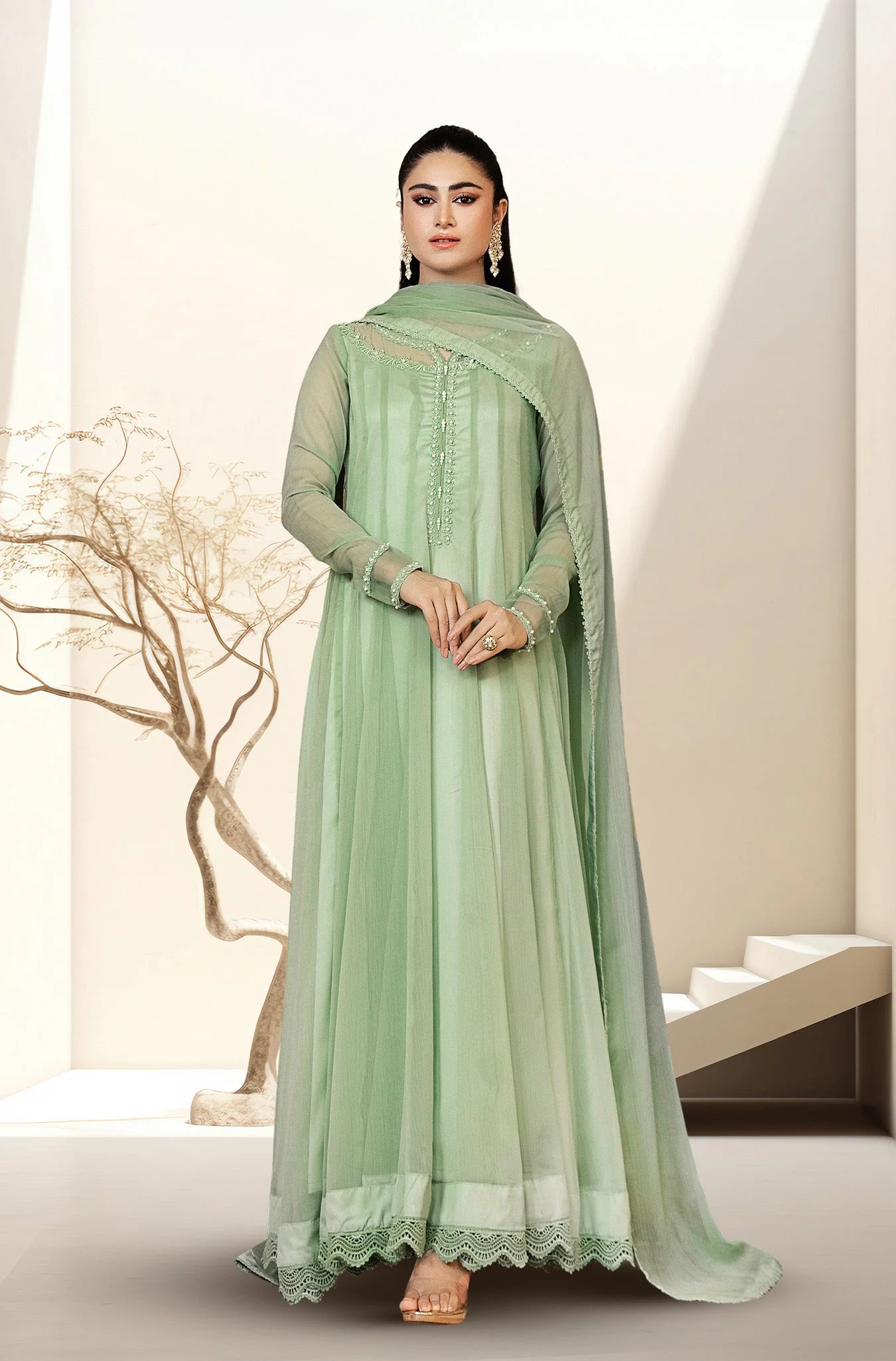 Kalidaar Frocks By Asma & Sidra Stitched Formals Suit-Ayzel (Plain Chiffon Frock) - Image 2