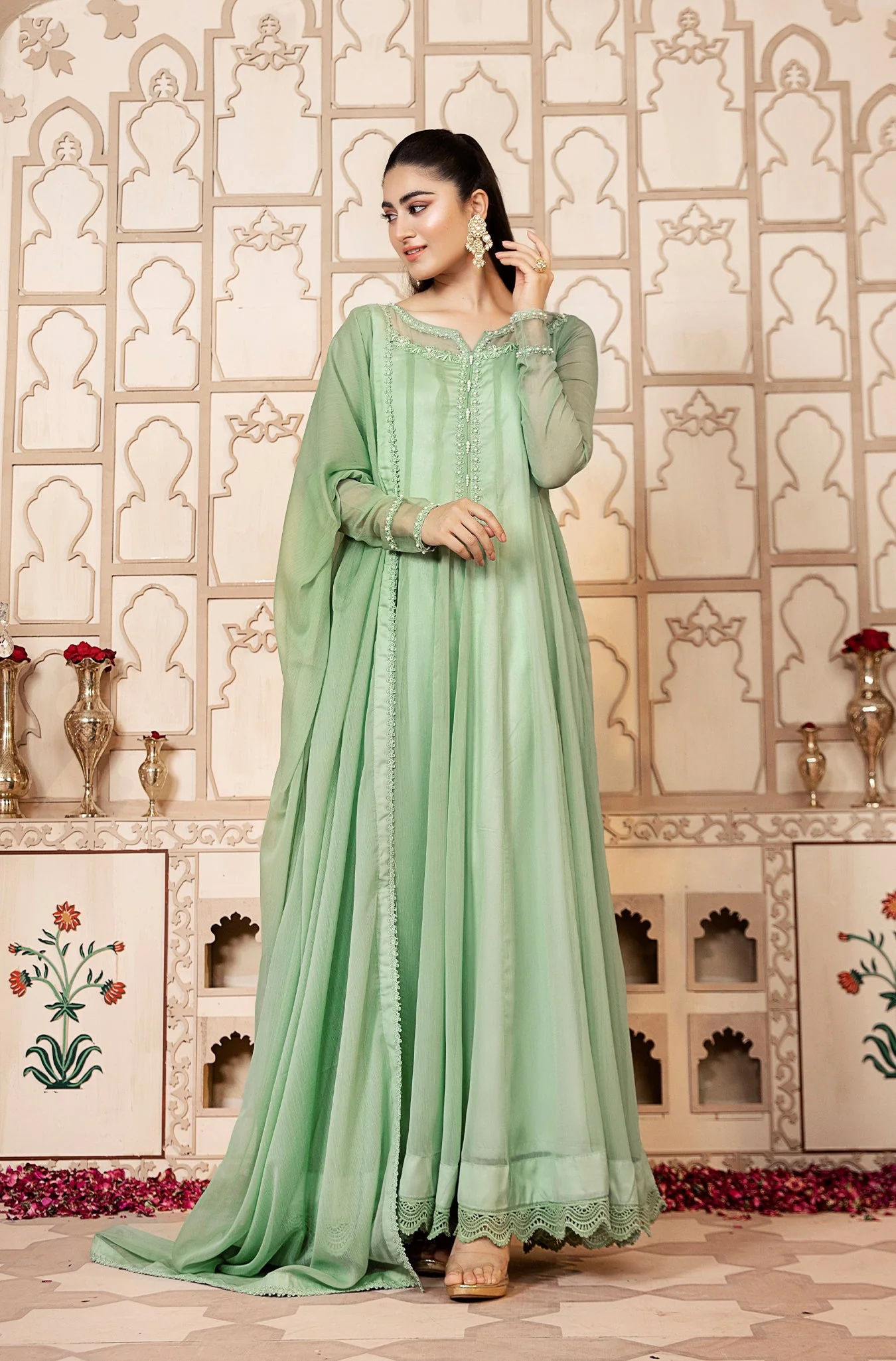 Kalidaar Frocks By Asma & Sidra Stitched Formals Suit-Ayzel (Plain Chiffon Frock) - Image 6
