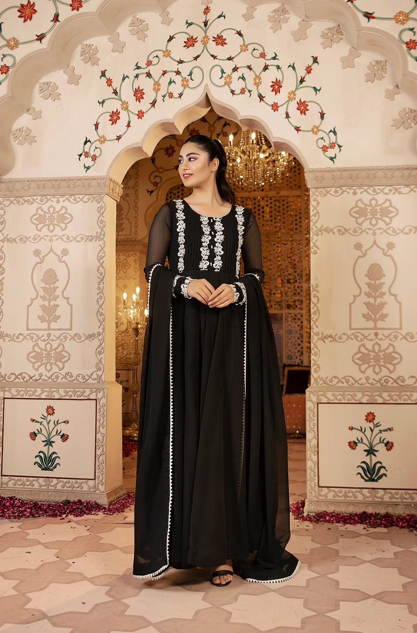Kalidaar Frocks By Asma & Sidra Stitched Formals Suit-Midnight Fantasy (Plain Chiffon Frock) - Image 7
