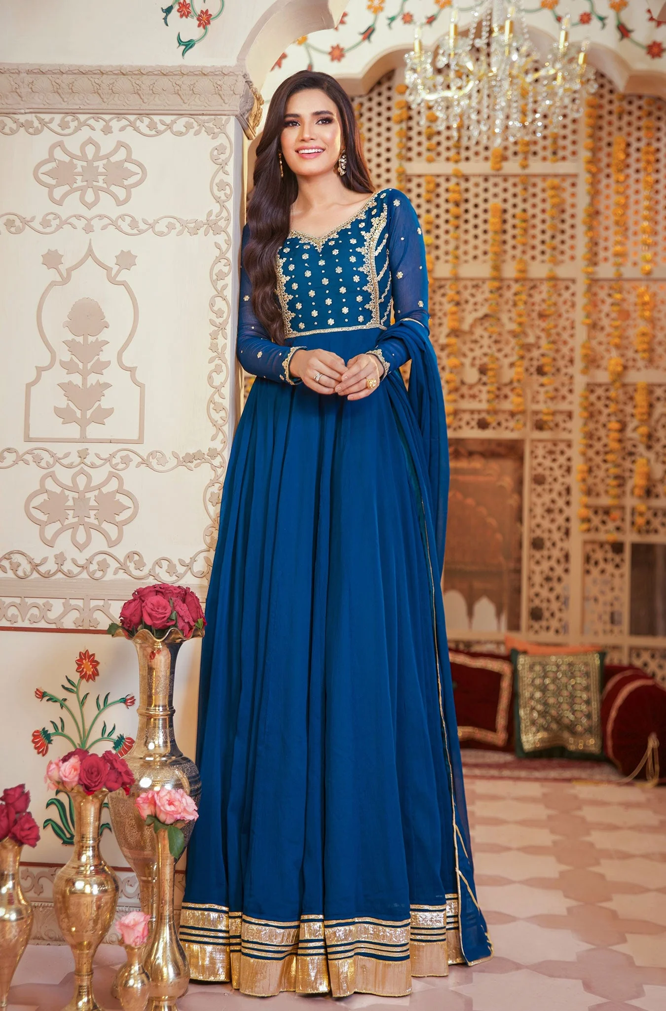 Kalidaar Frocks By Asma & Sidra Stitched Formals Suit-Neelum - Image 4