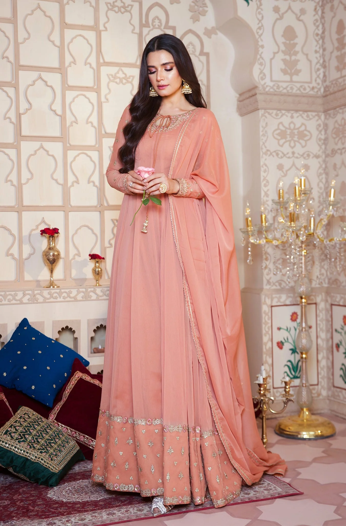 Kalidaar Frocks By Asma & Sidra Stitched Formals Suit-PEACH DECENCY - Image 6