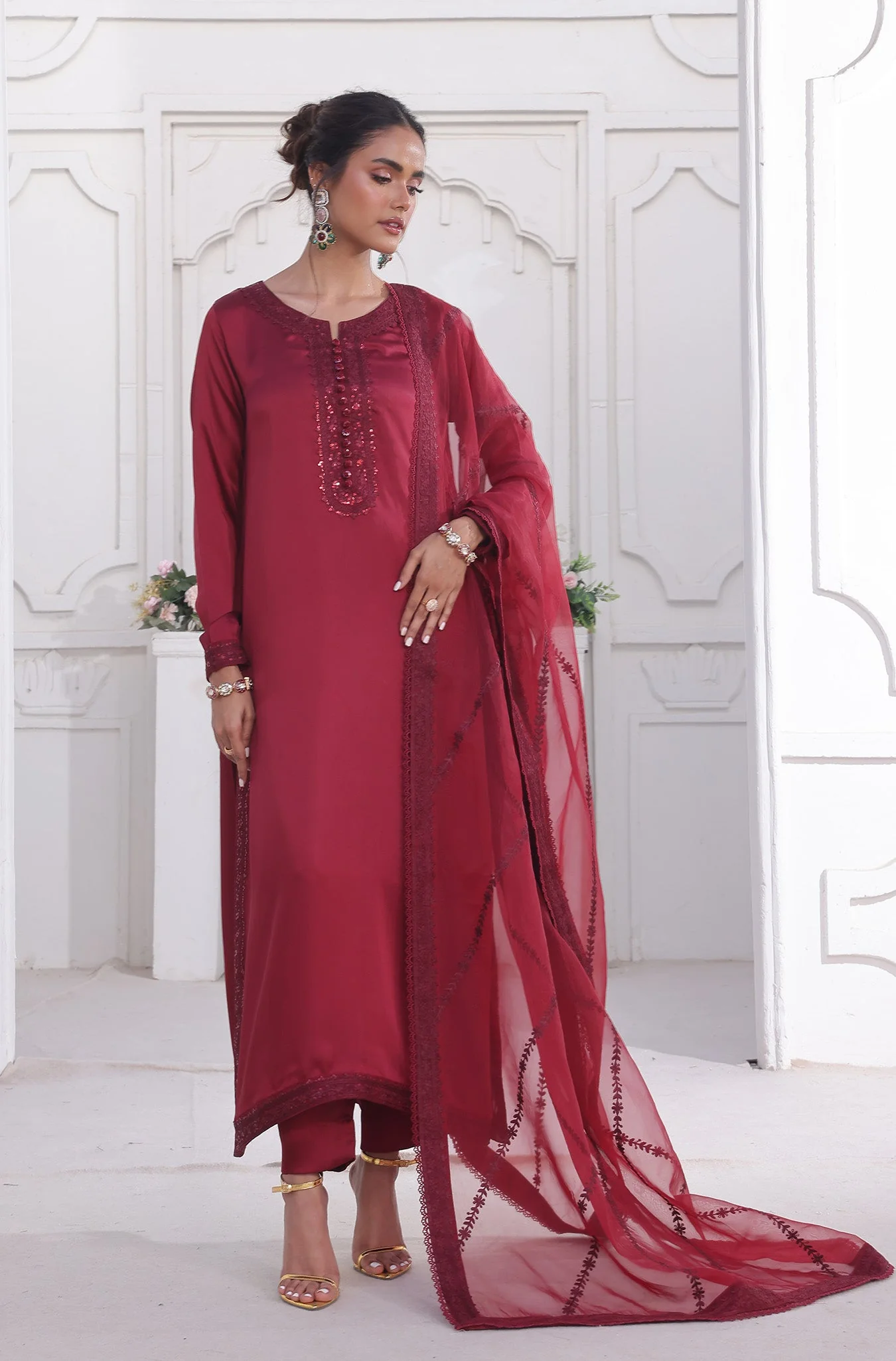 The Feminine Era By Asma & Sidra Stitched Formals Suit-Rosella - Image 9