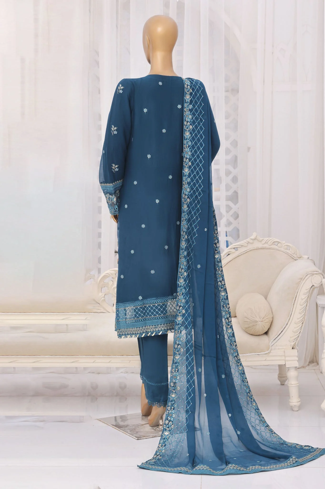 Aura By Sada E Noor Stitched 3 Piece Luxury Chiffon Vol-01 Suit-Aura-03-Blue - Image 3