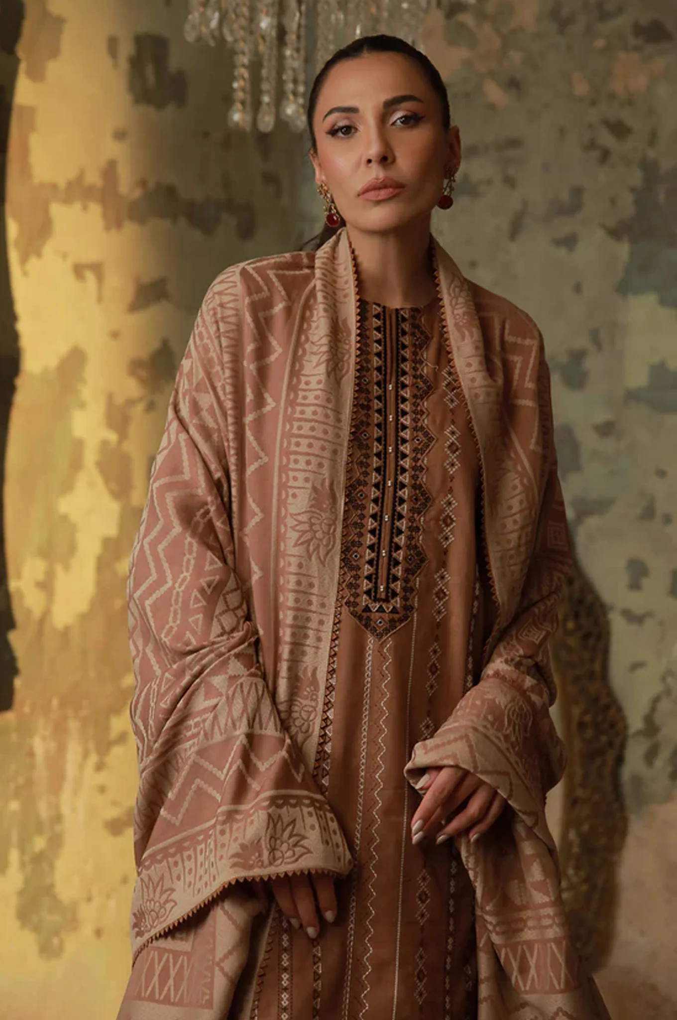 Sahar Unstitched 3 Piece Emb Cotton Viscose Fall Suit-AW1-25-15-UNS - Image 2