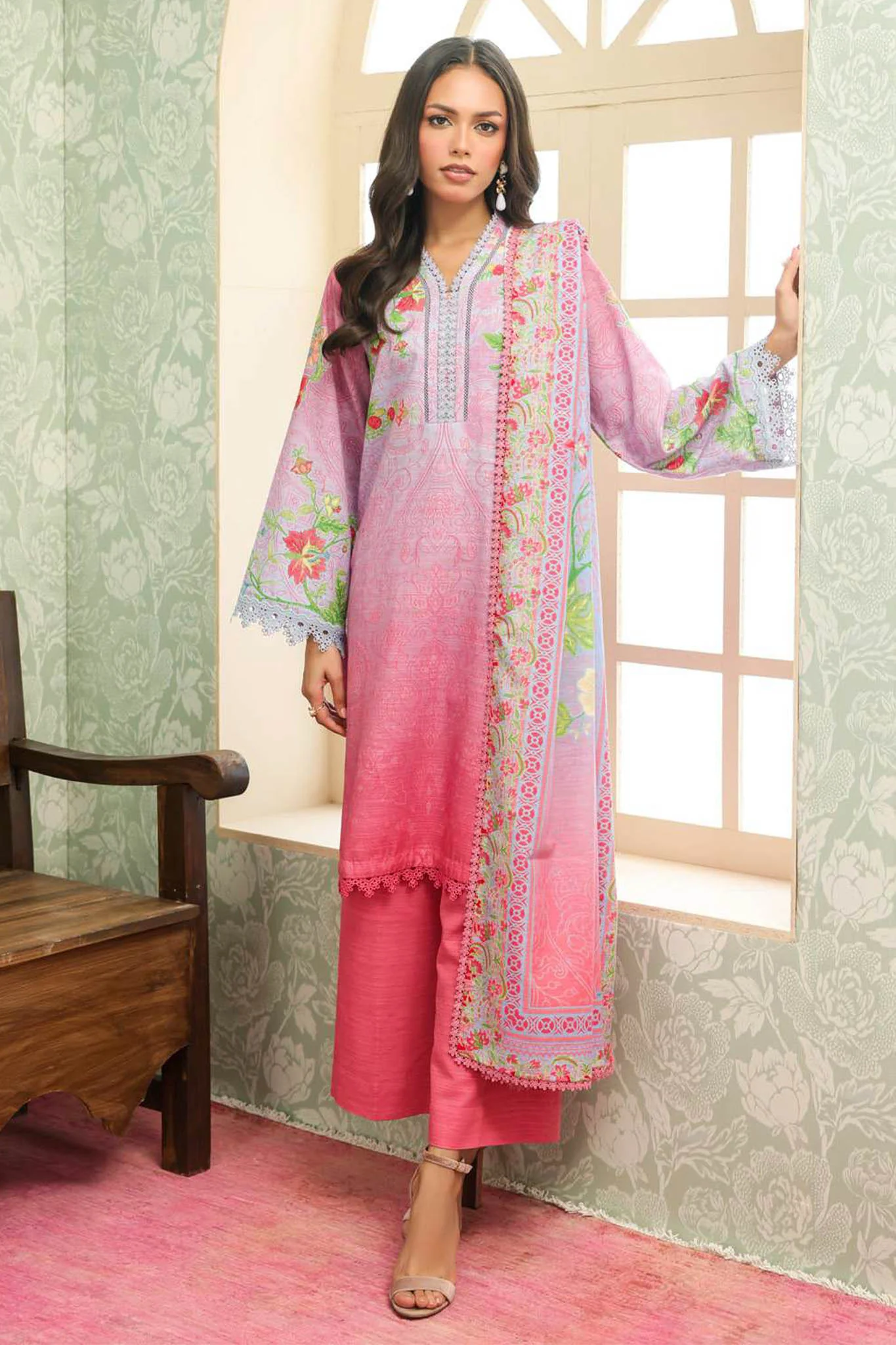 Sahar Unstitched 3 Piece Printed Khaddar Suit-AW2-25-16-Sky Blush