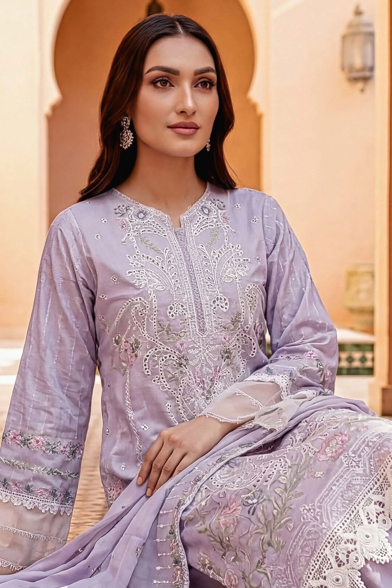 Ayla By Soghat Unsitched 3 Piece Chikankari Lawn Suit-01-Lavender - Image 2