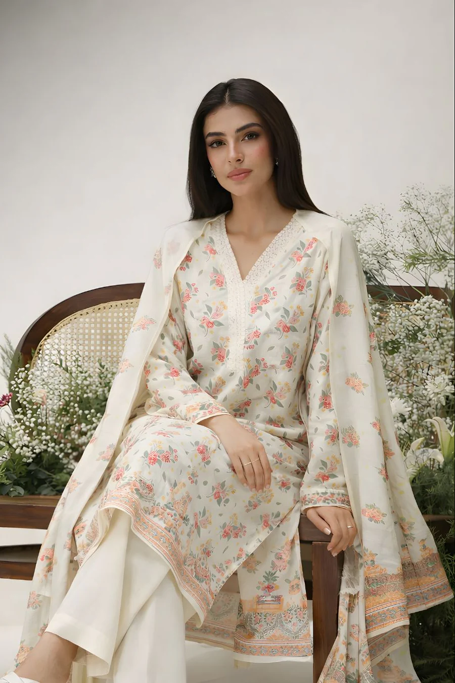 Ayla Studio Stitched 3 Piece Luxe Eid Jacquard Festive Lawn Suit-Gul-e-Narma - Image 2