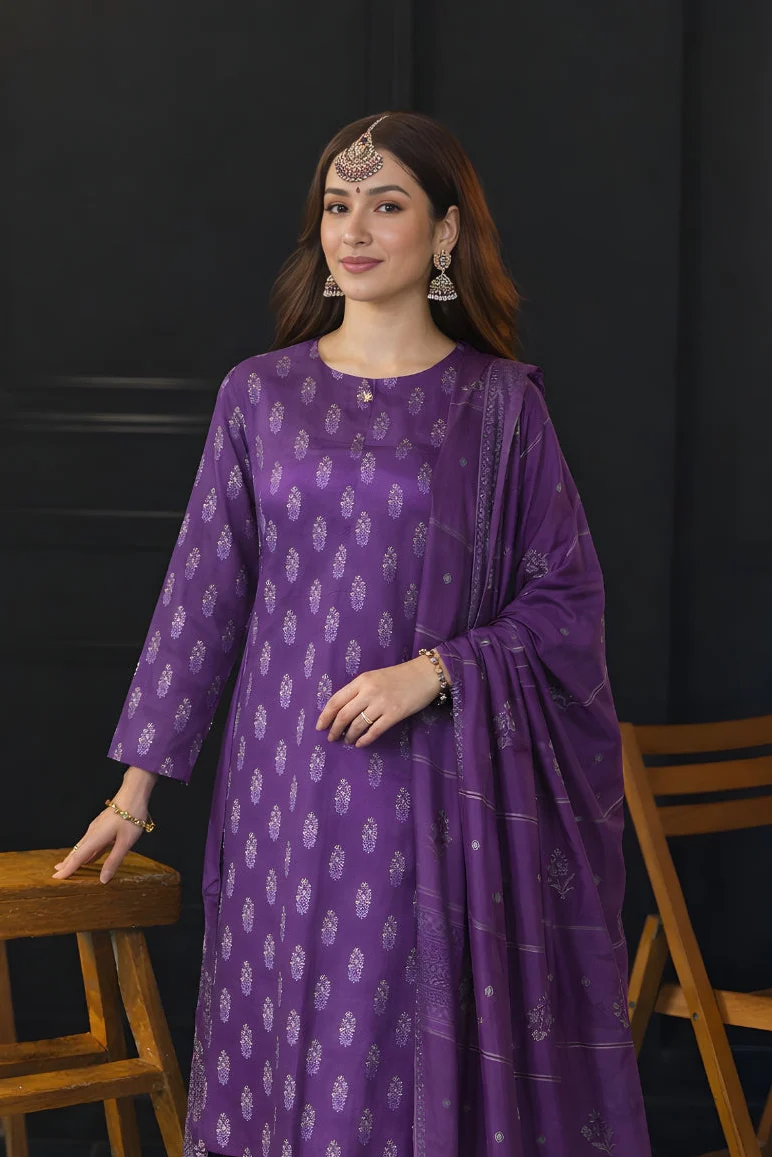 Ayla Studio Stitched 3 Piece Luxe Eid Jacquard Festive Lawn Suit-Zafaran Baft - Image 2