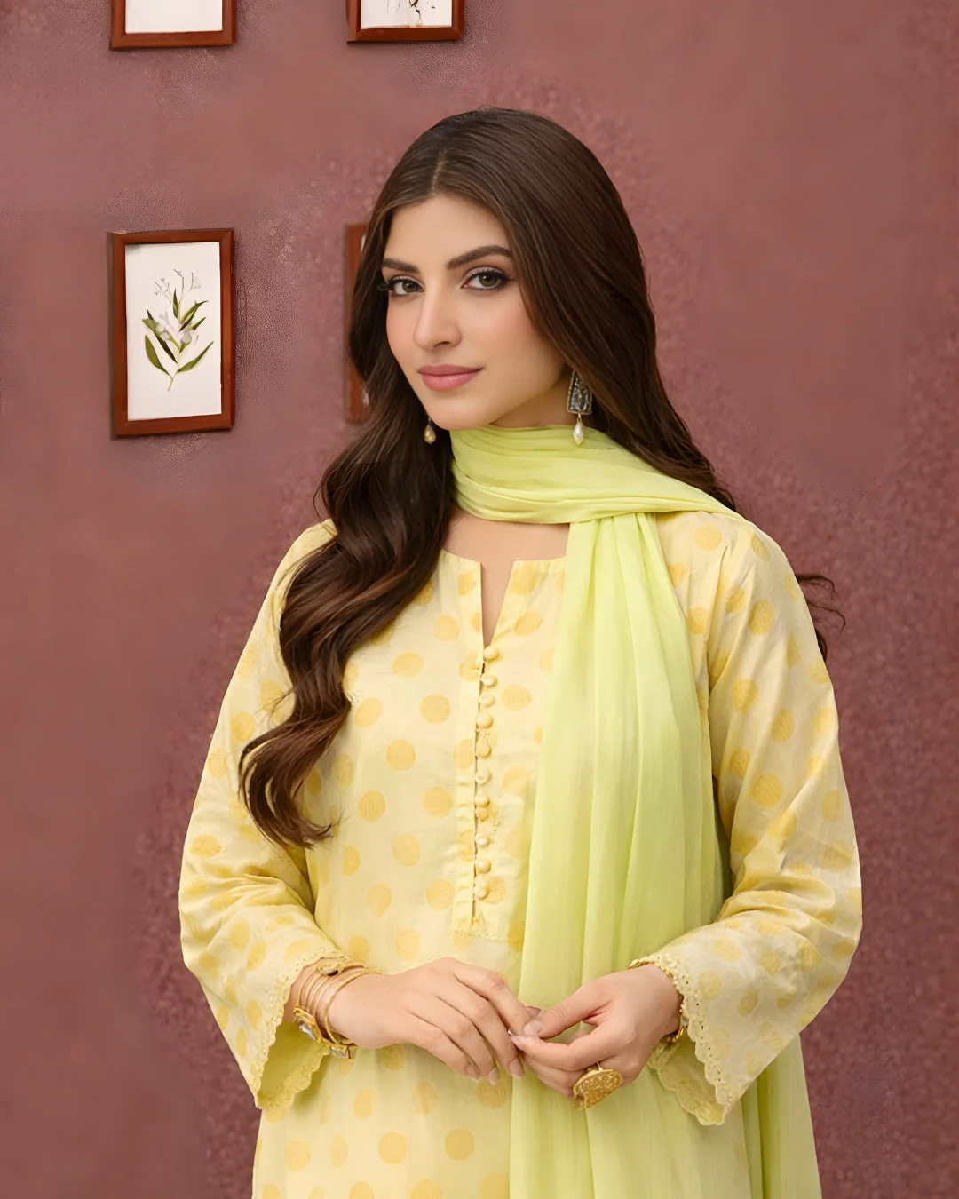 Ayla Studio Stitched 3 Piece Luxe Eid Jacquard Festive Lawn Suit-Lemon Baft - Image 3