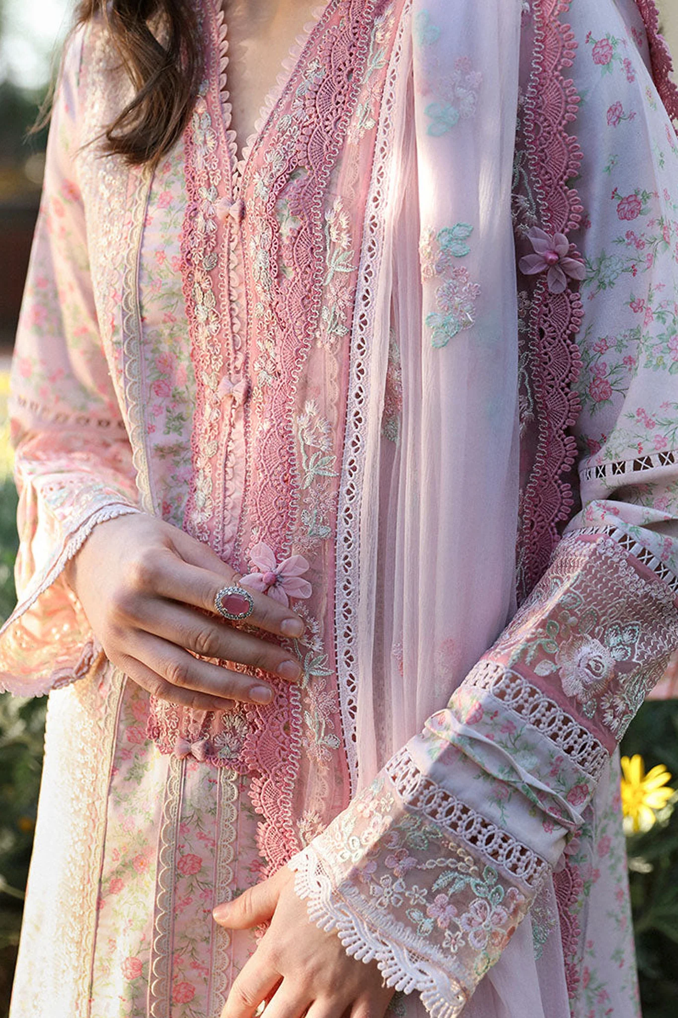 Aylin By Republic Unstitched 3 Piece Emb Lawn Summer Suit-D-08-B-Rosa - Image 2