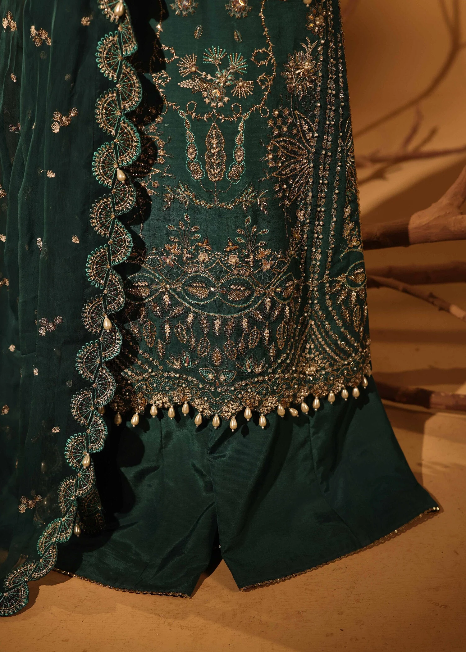 Aylin Unstitched 3 Piece Luxury Silk Edit Suit-Green Slate - Image 4