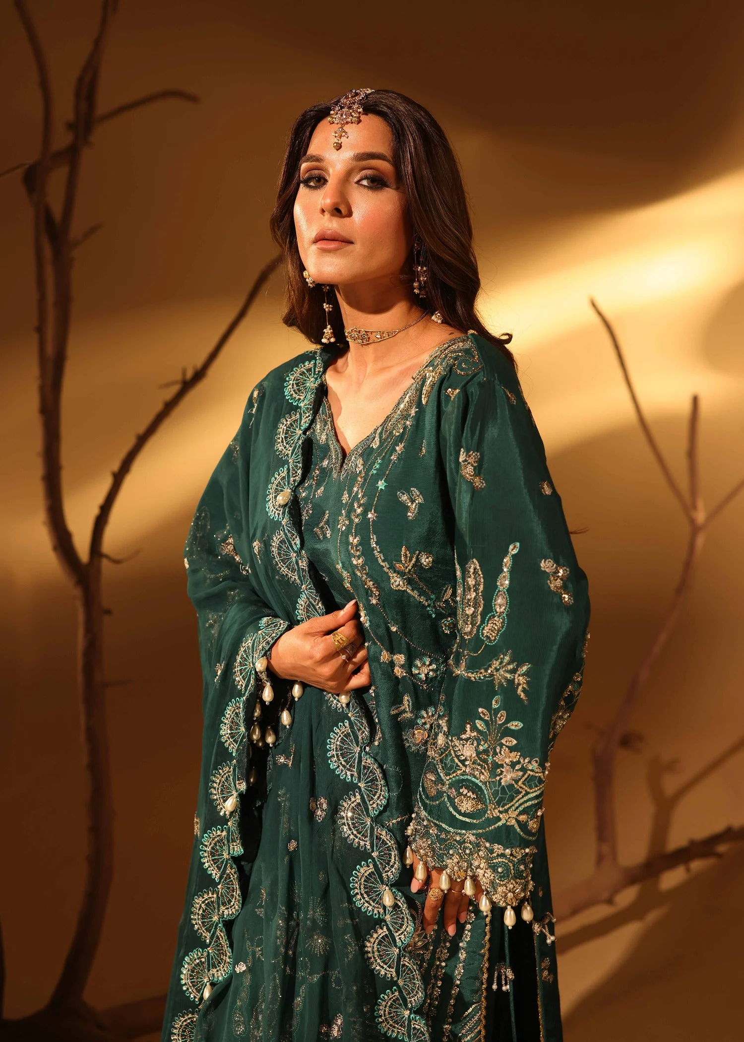 Aylin Unstitched 3 Piece Luxury Silk Edit Suit-Green Slate - Image 5