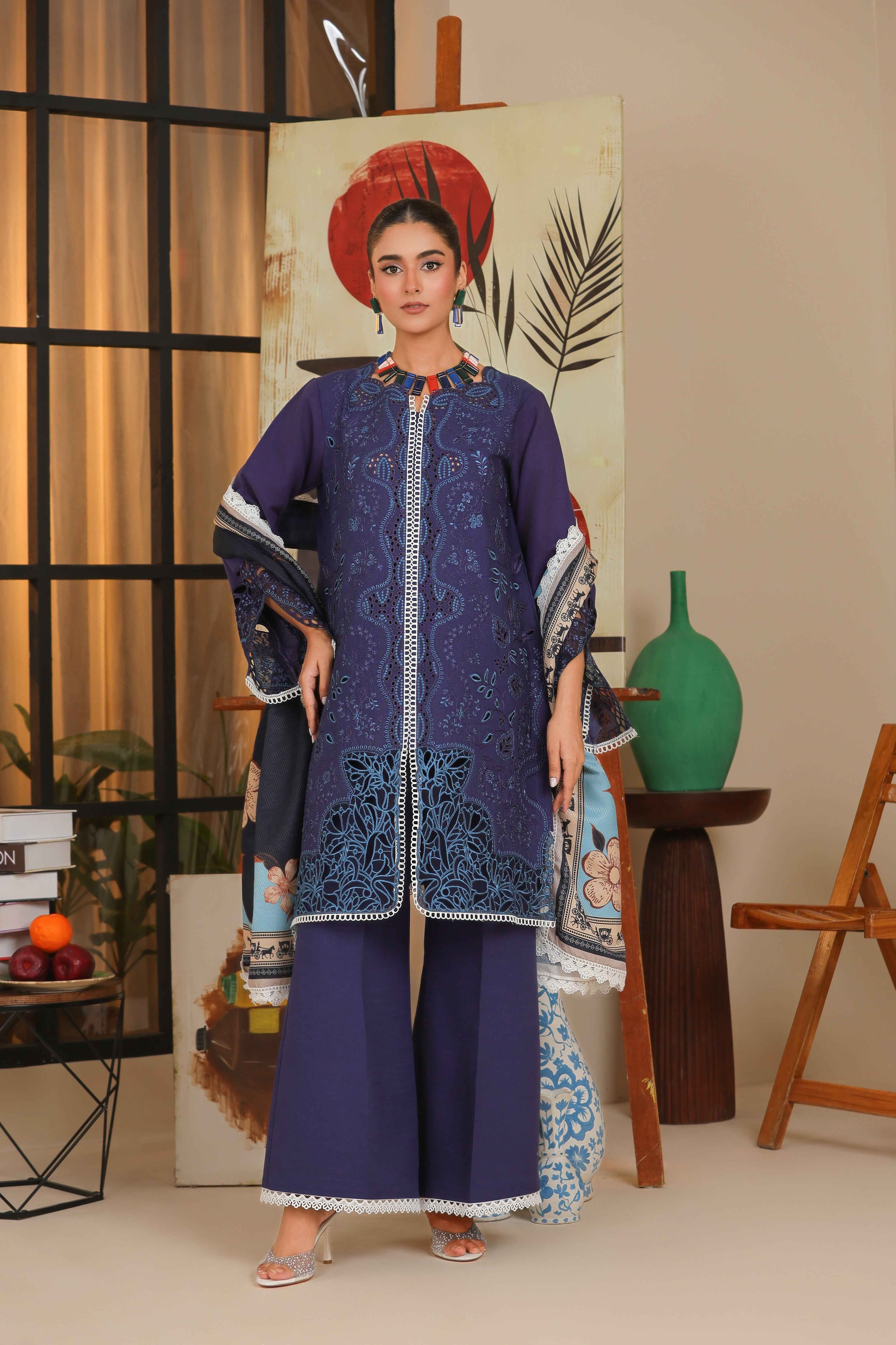 Sahiba By Huma Gul Unstitched 3 Piece Premium Winter Suit-Azura HG-303