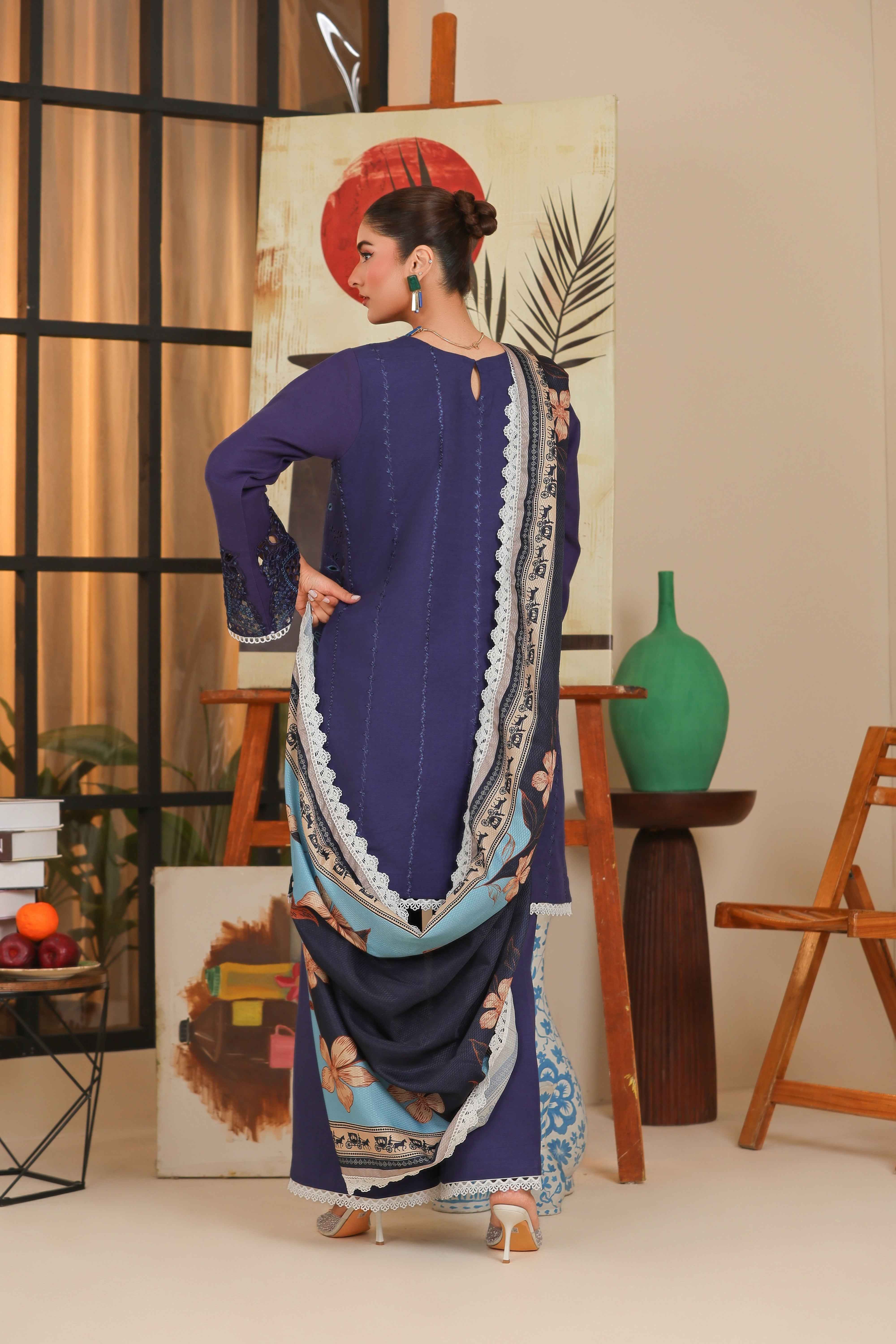Sahiba By Huma Gul Unstitched 3 Piece Premium Winter Suit-Azura HG-303 - Image 2