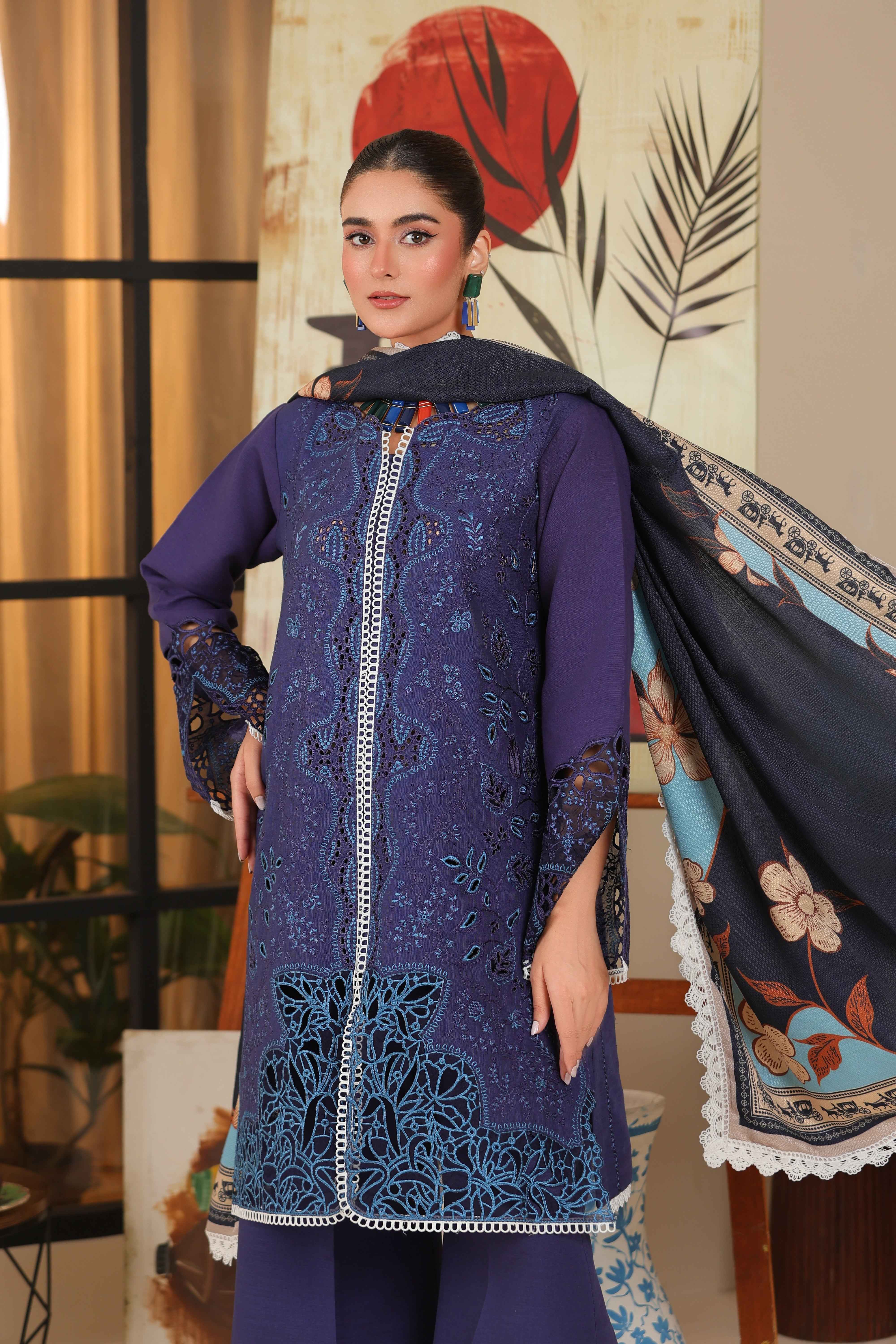 Sahiba By Huma Gul Unstitched 3 Piece Premium Winter Suit-Azura HG-303 - Image 3