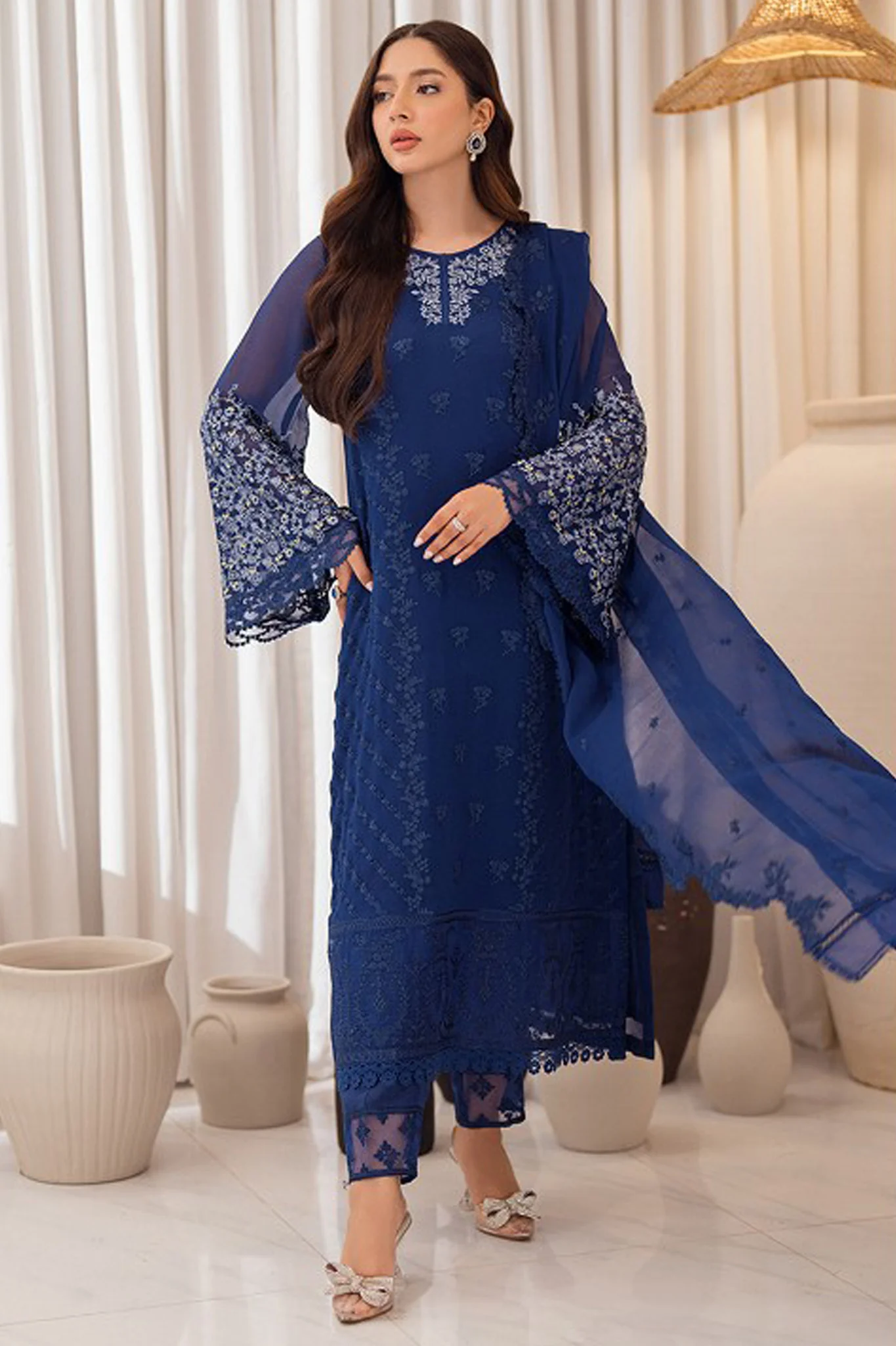 Azure Ensembles Unstitched 3 Piece Festive Formals Suit-Azure Breeze