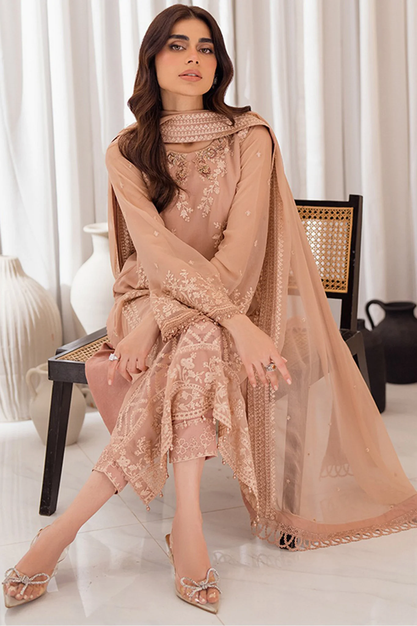 Azure Ensembles Unstitched 3 Piece Festive Formals Suit-Beige Bliss - Image 5