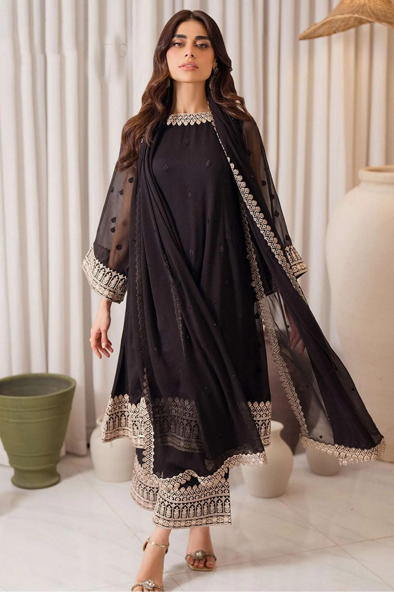 Azure Ensembles Unstitched 3 Piece Festive Formals Suit-Midnight Elegance - Image 3
