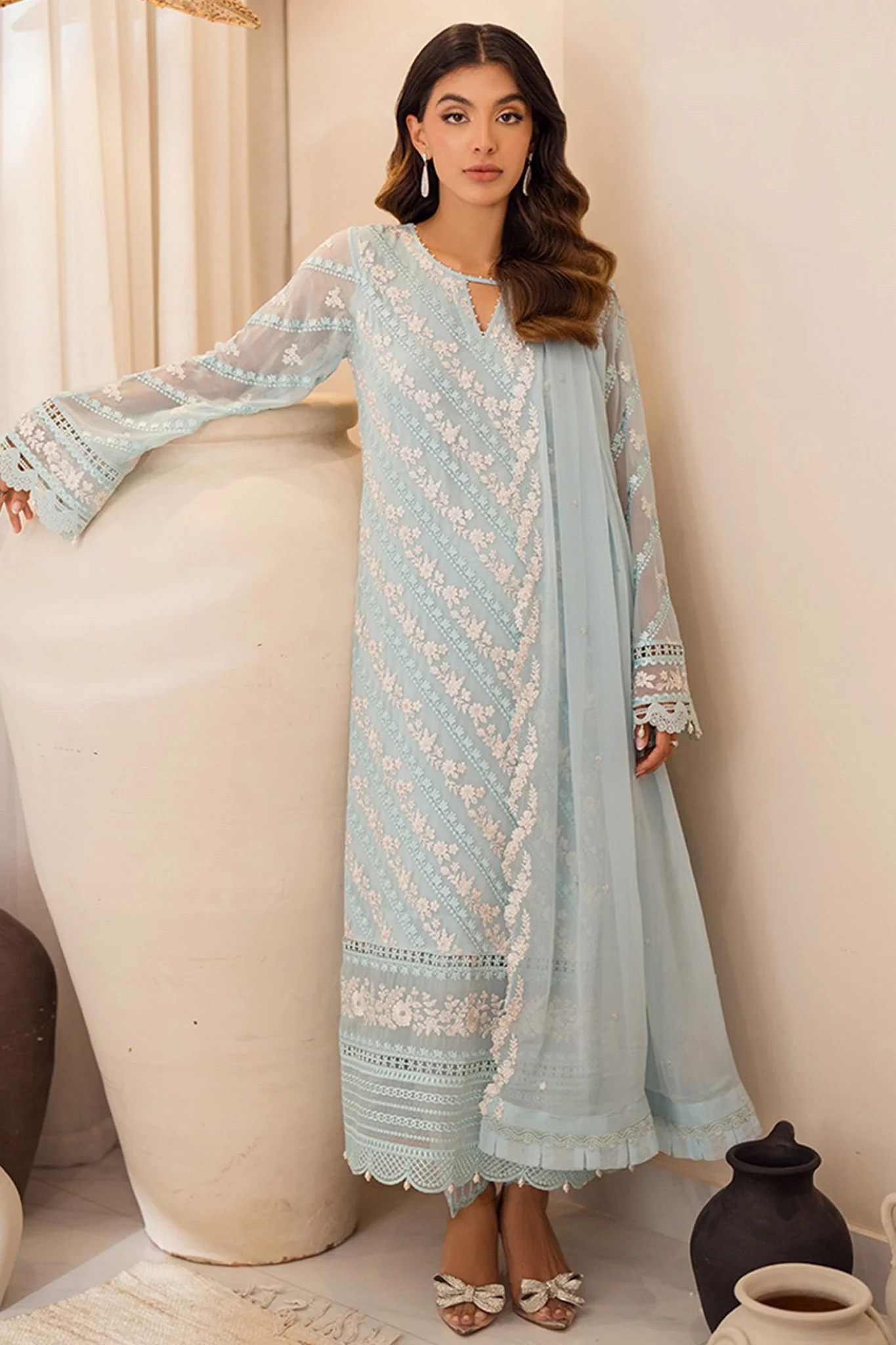 Azure Ensembles Unstitched 3 Piece Festive Formals Suit-Mint Glaze - Image 4