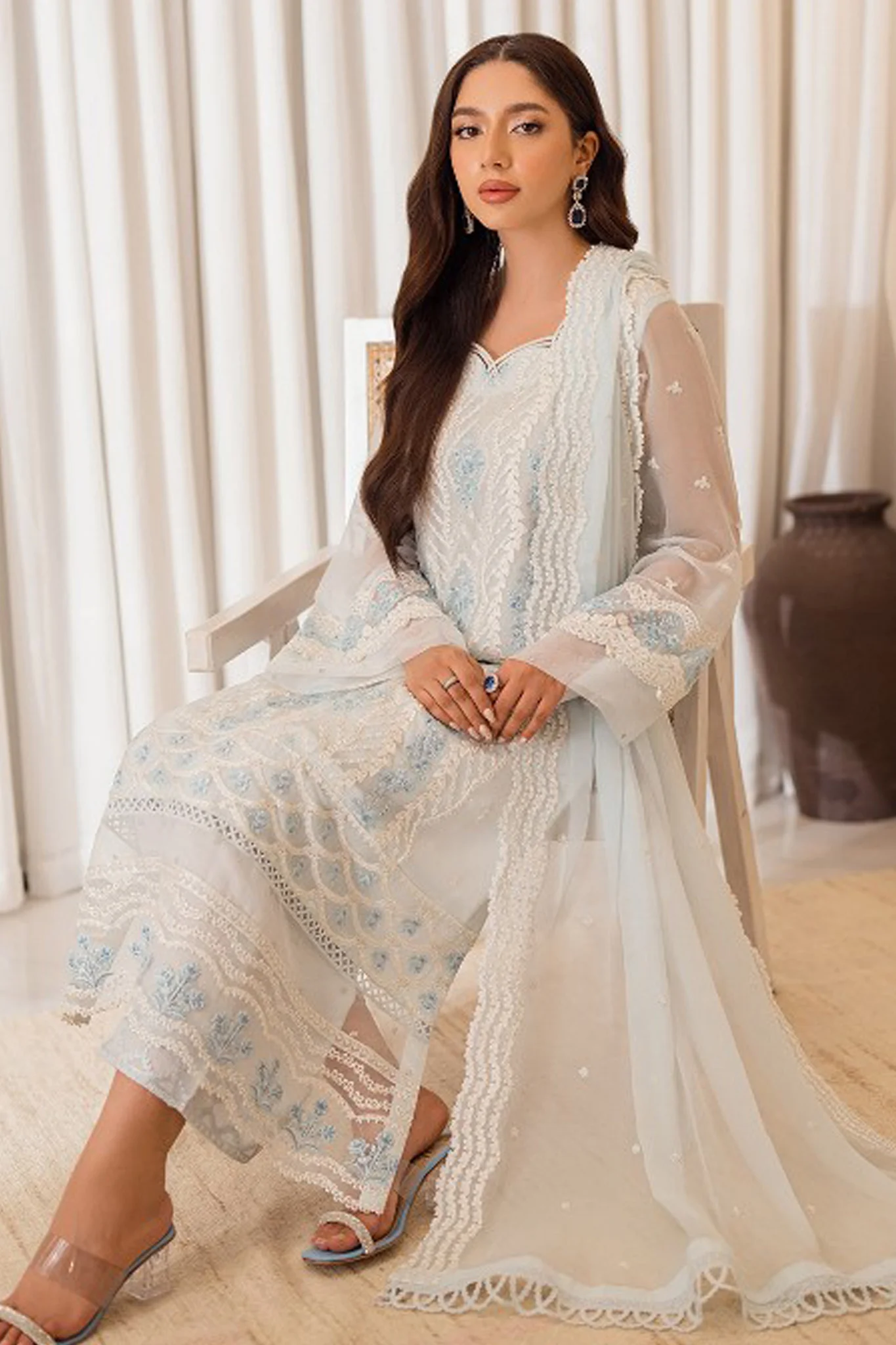 Azure Ensembles Unstitched 3 Piece Festive Formals Suit-Ocean Whisper - Image 3