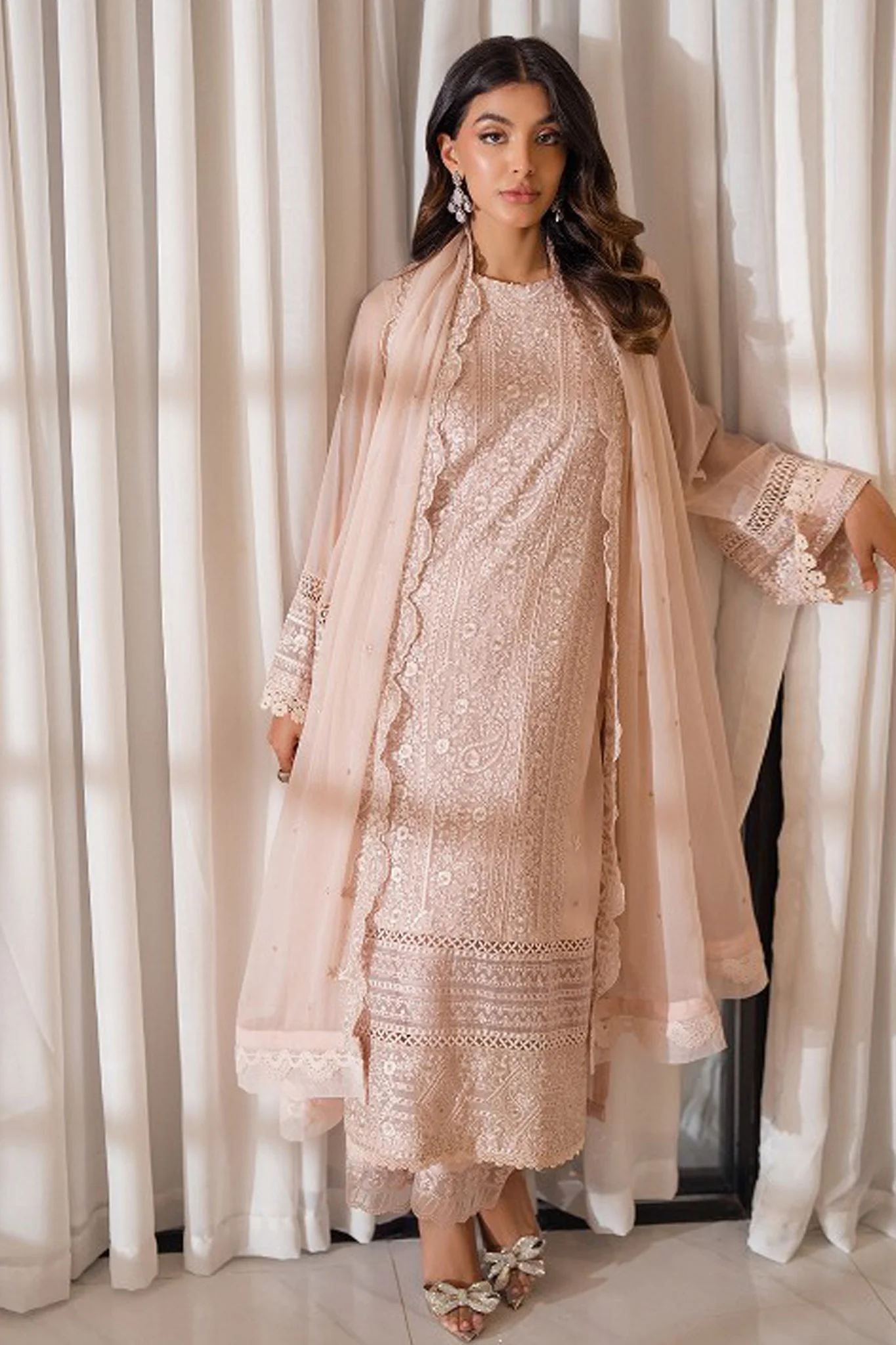 Azure Ensembles Unstitched 3 Piece Festive Formals Suit-Rosy Glow