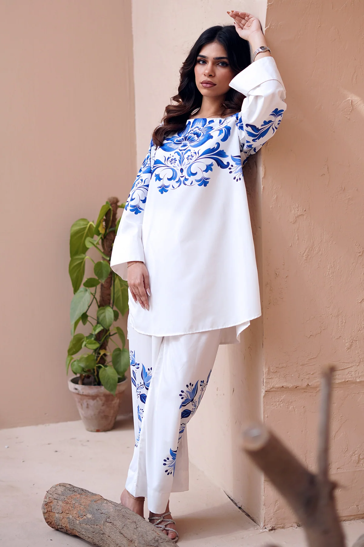Nairah Stitched Co Ords Summer Suit-Azure White - Image 5