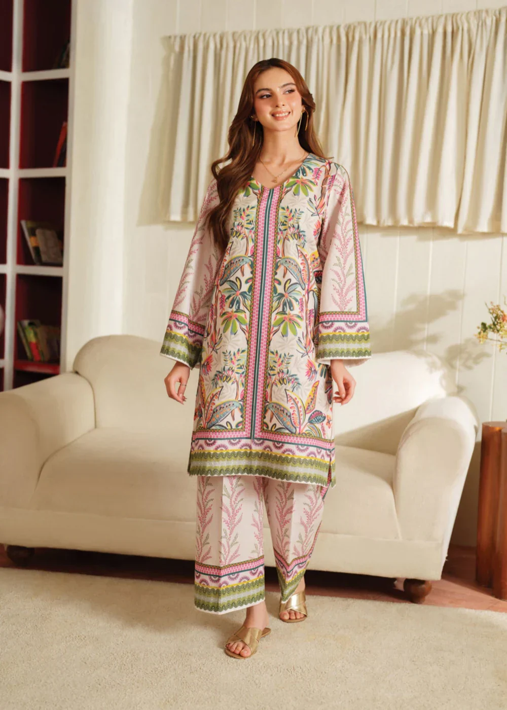 Midway Arts Stitched Co Ords Set Suit-Ballet Pastel Charm Shamoze 2Pc Suit | Elegant Printed Co-ord Set