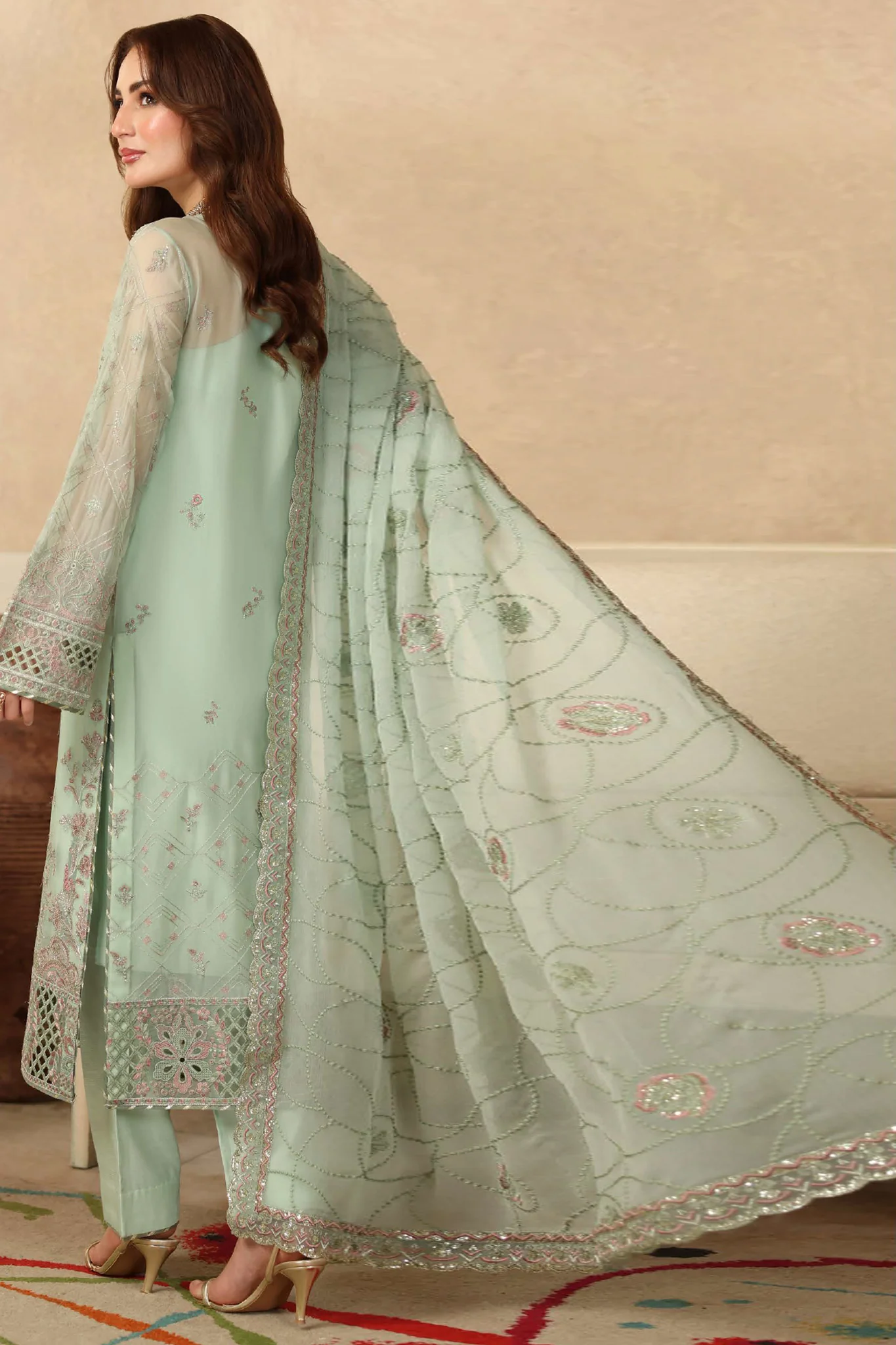 Sonehri by Ramsha Unstitched 3 Piece Chiffon Vol-02 Suit-BB-205 - Image 3