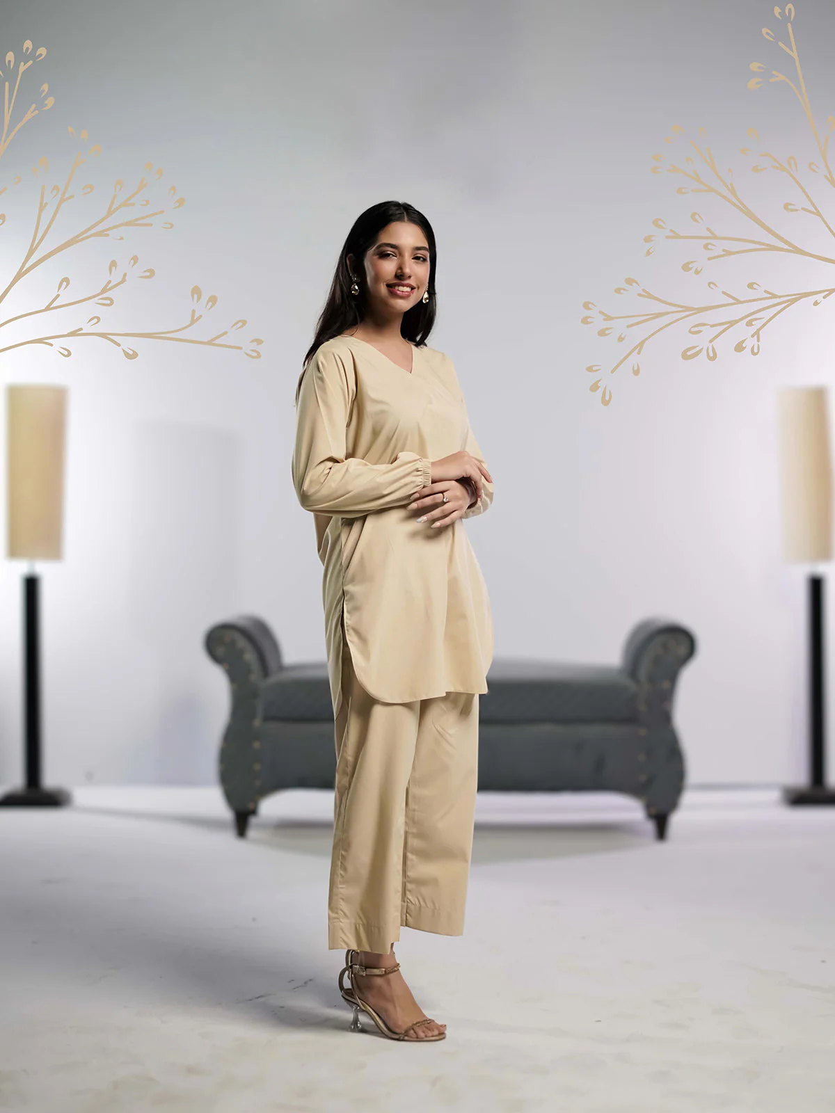 Ahlam Stitched - 2 piece Shirt & Trouser Beige Bliss Suit - Image 3