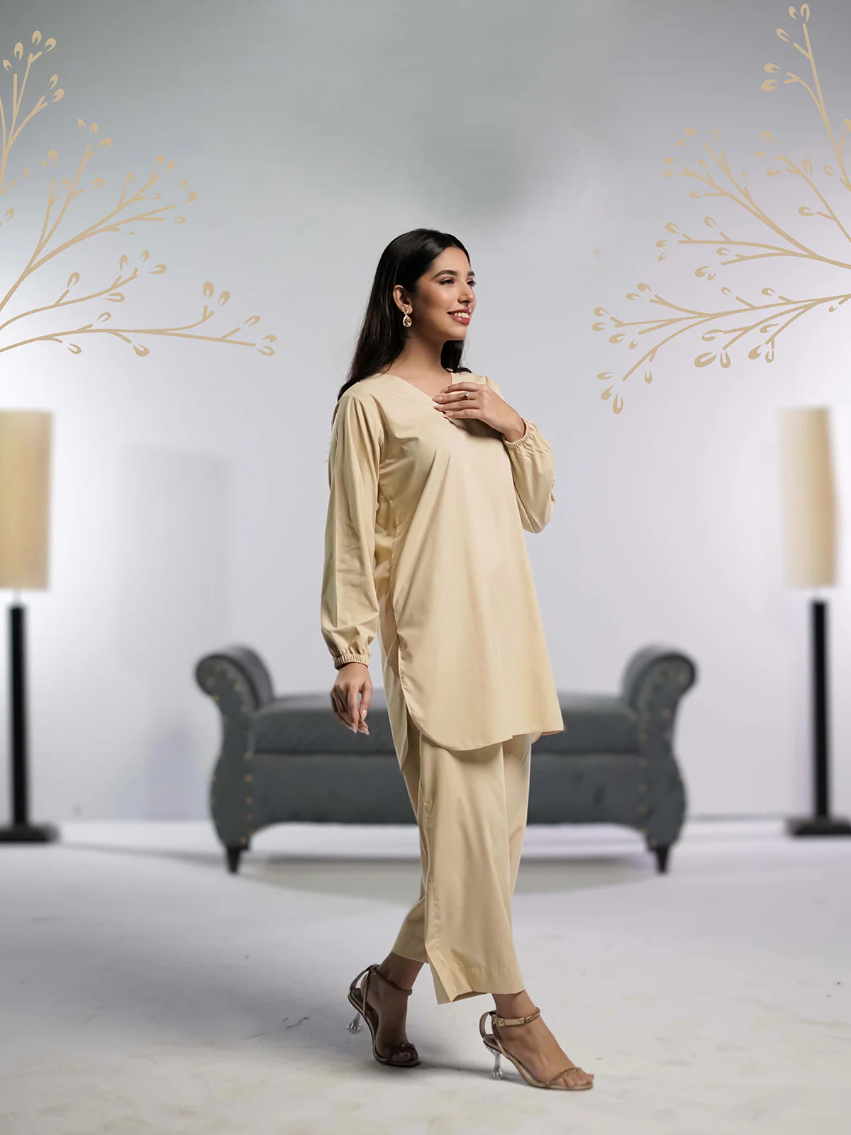 Ahlam Stitched - 2 piece Shirt & Trouser Beige Bliss Suit - Image 4