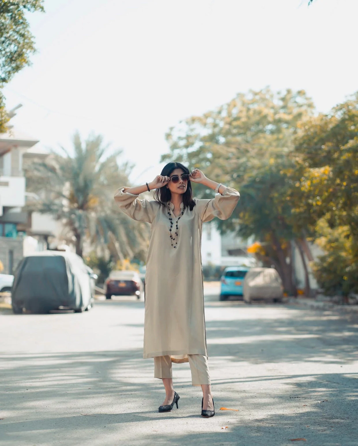 Zauk Stitched 2 Piece Collection-Beige Two Piece Dress - Image 2
