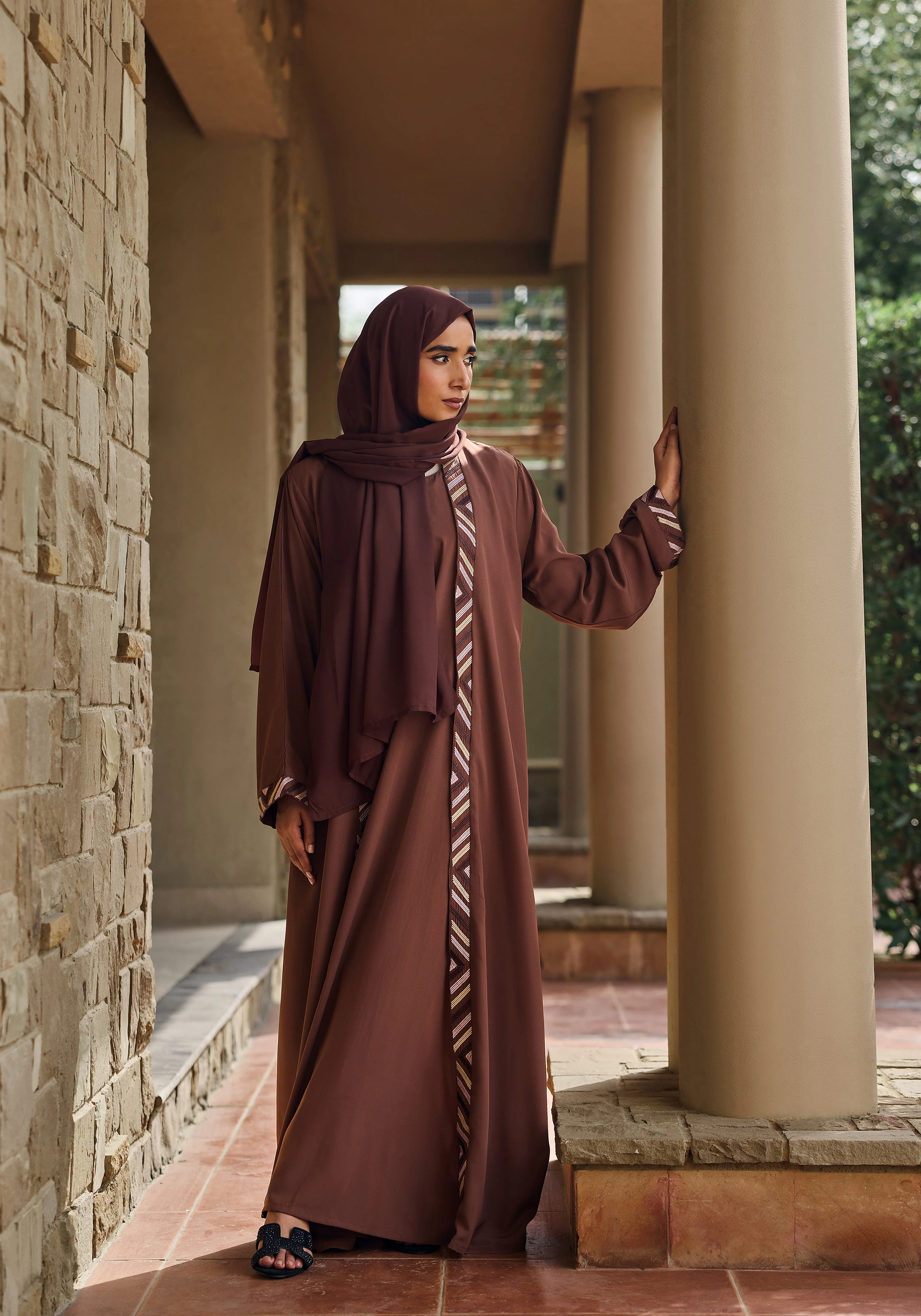 Abaya.Pk Brown Embroidery with Inner Abaya | Velora - Image 3