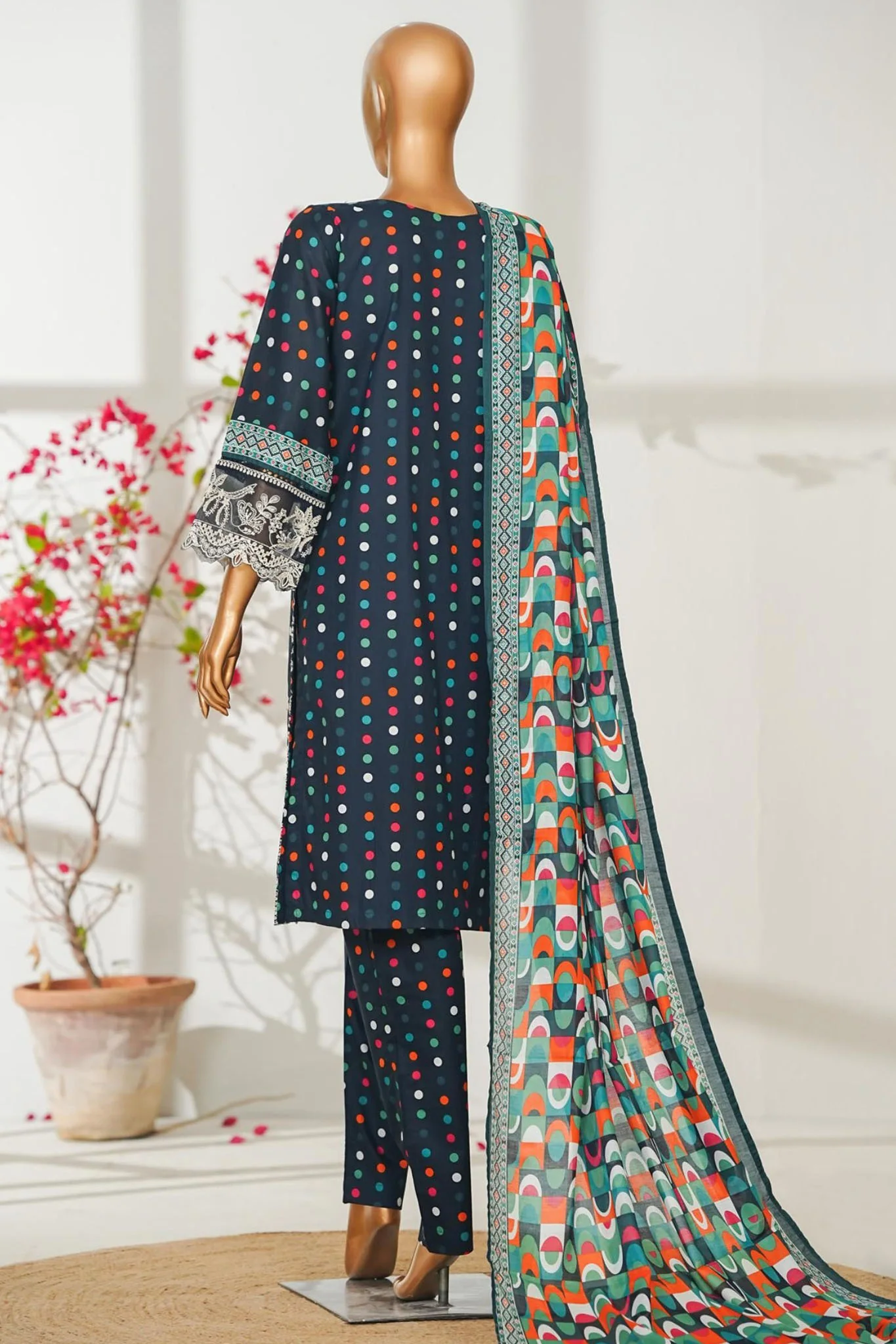 Bin Saeed Stitched 3 Piece Exclusive Emb Lawn Vol-02 Suit-NSM-2818-BLUE - Image 3
