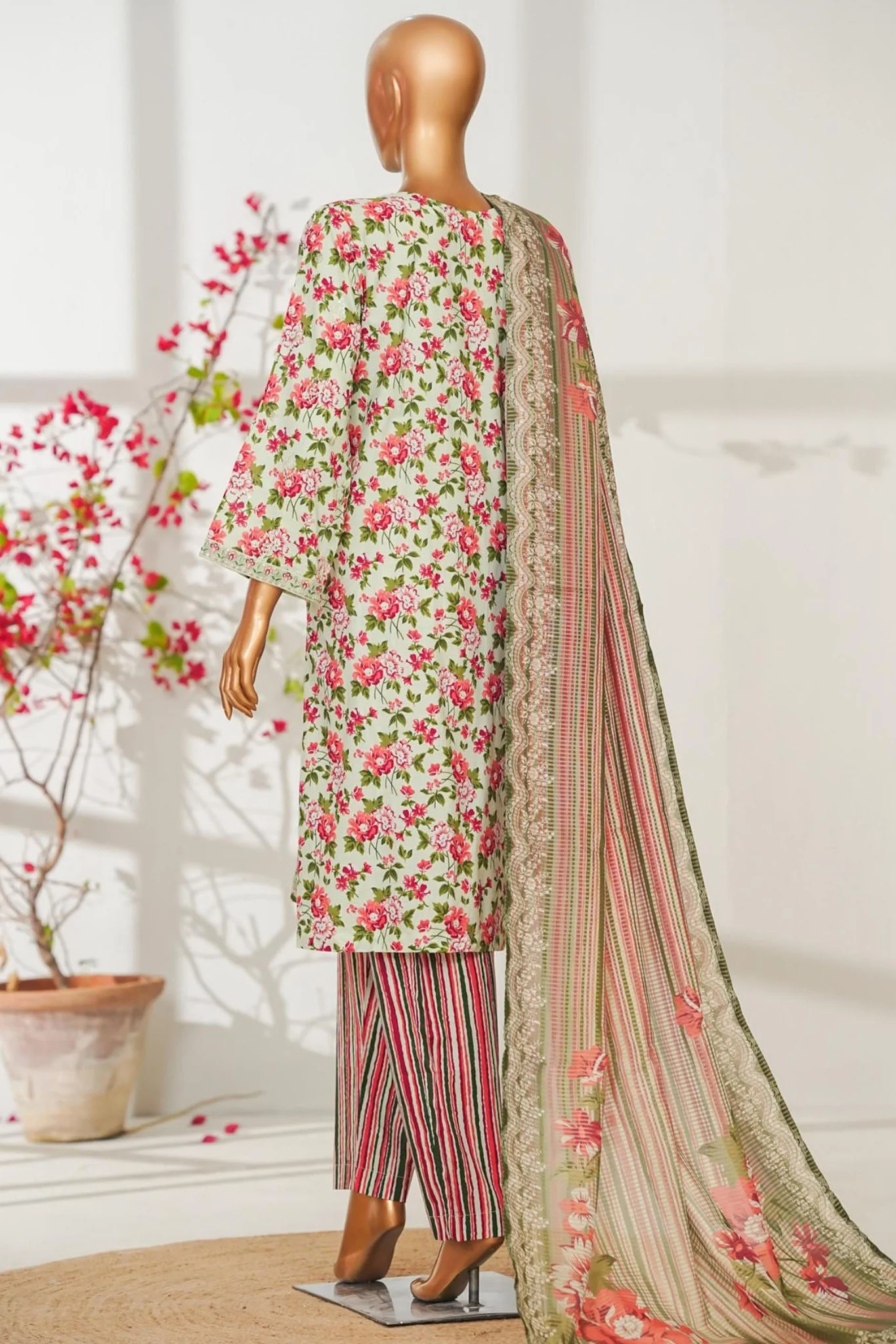 Bin Saeed Stitched 3 Piece Exclusive Emb Lawn Vol-02 Suit-NSM-2822-PISTA - Image 3